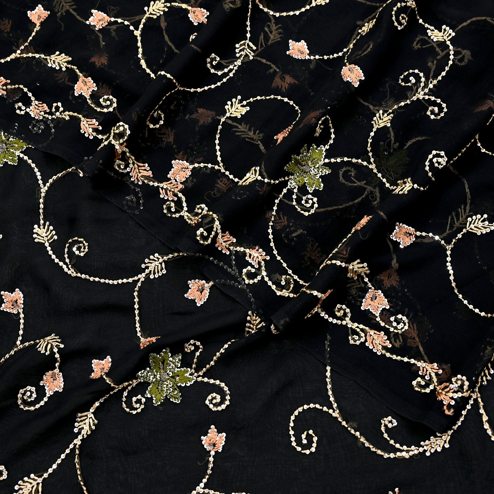 Indian Vintage Heavy Sari Black Pure Georgette Silk Hand Beaded Sarees Ethnic