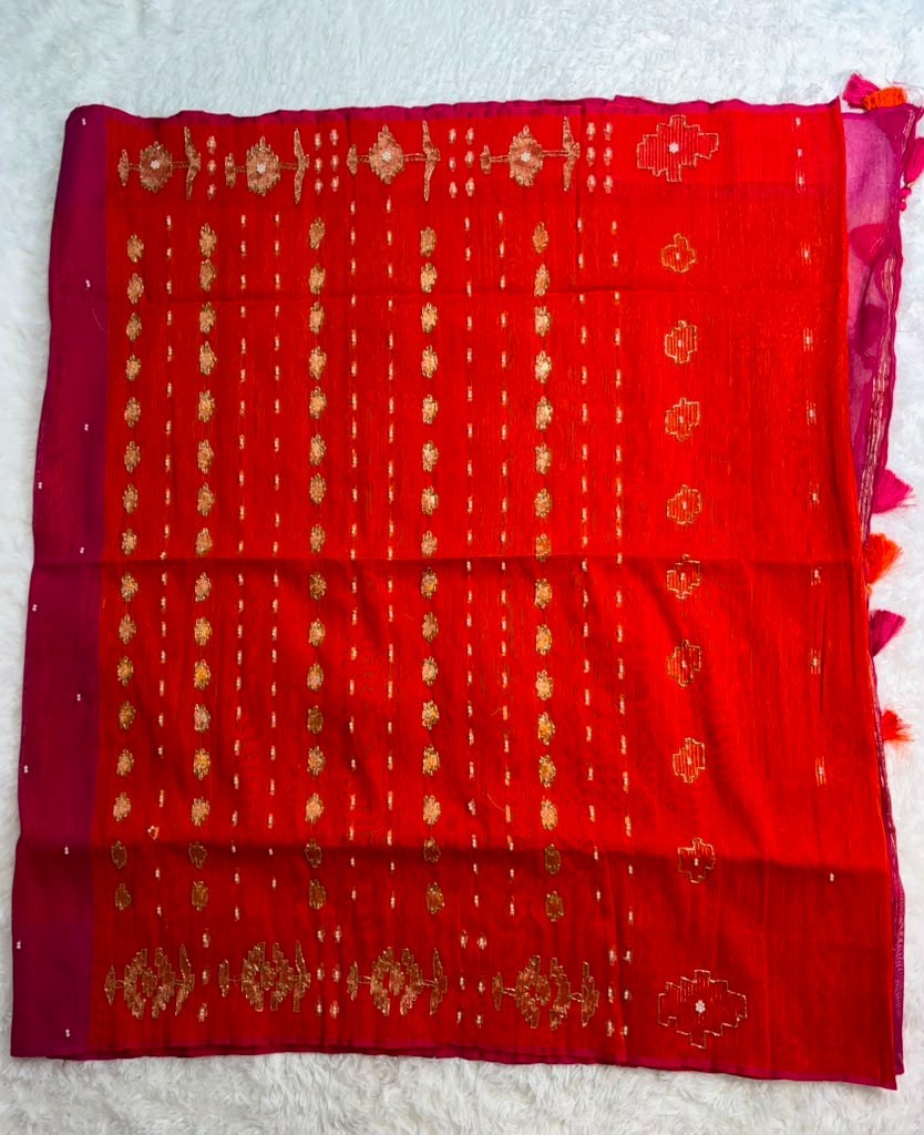 Dhakai Jamdani Karcupi Karada & Sequin Embroidery Saree with Ready Blouse 36-40