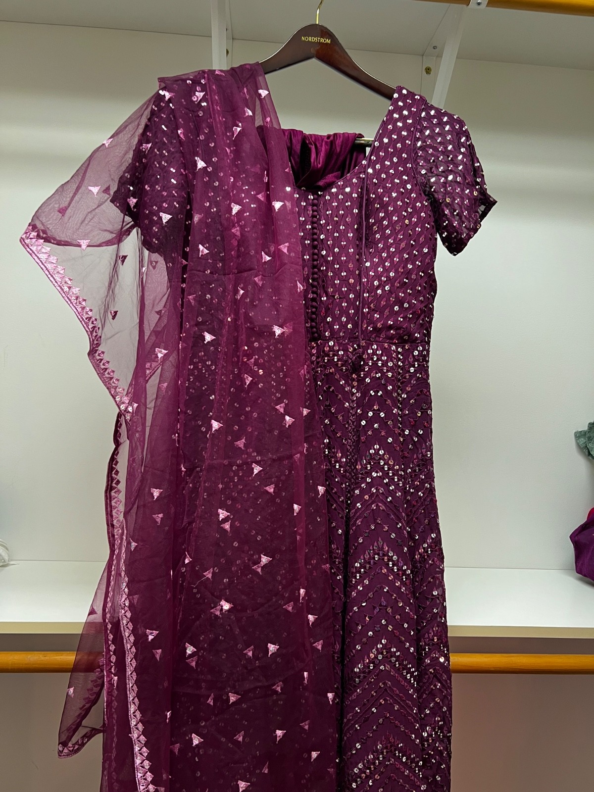 Indian Dress/Gown women in mauve/purple color embellished