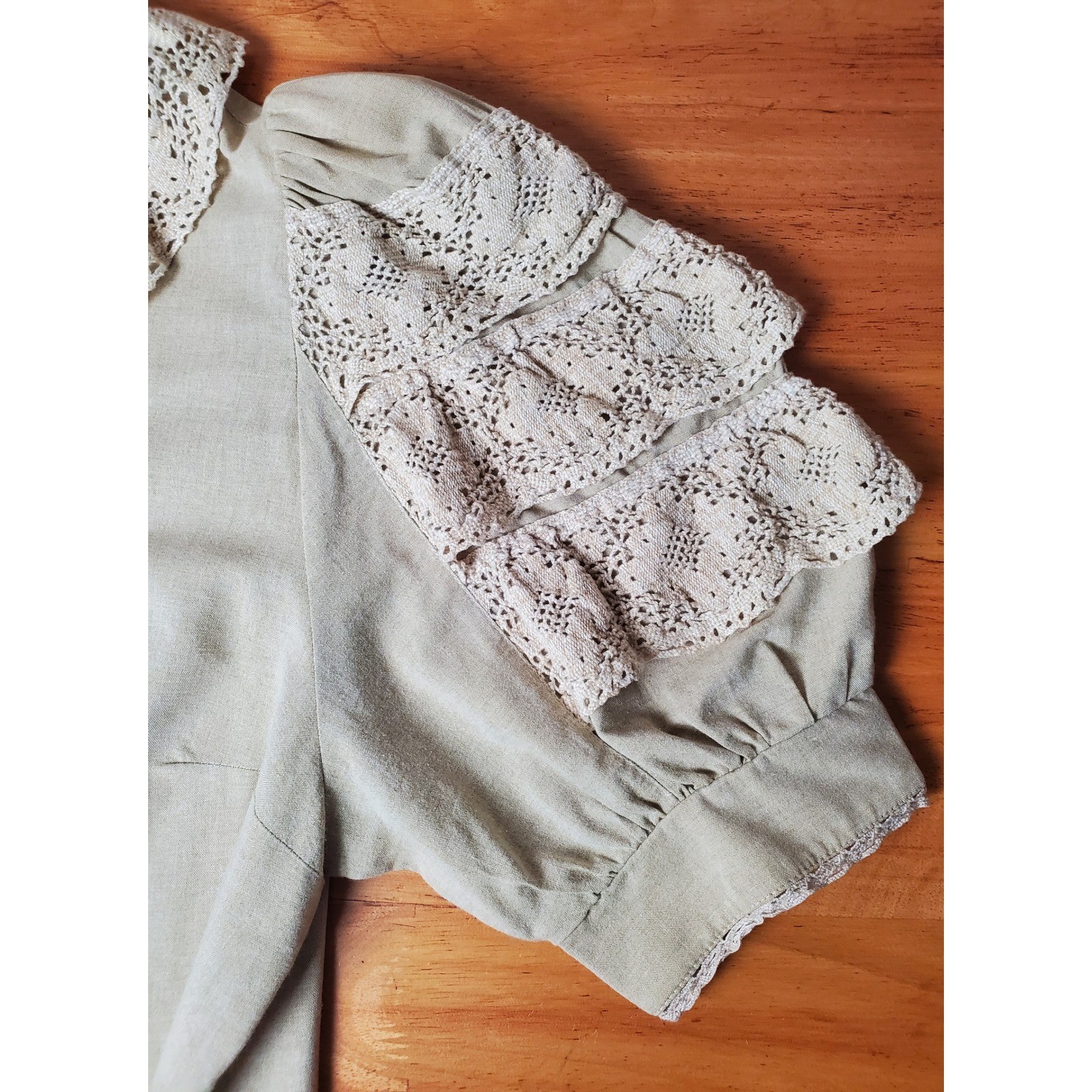 Landhaus Mode XL Beige Peasant Blouse Lace Prairie Cottagecore Lagenlook Boho