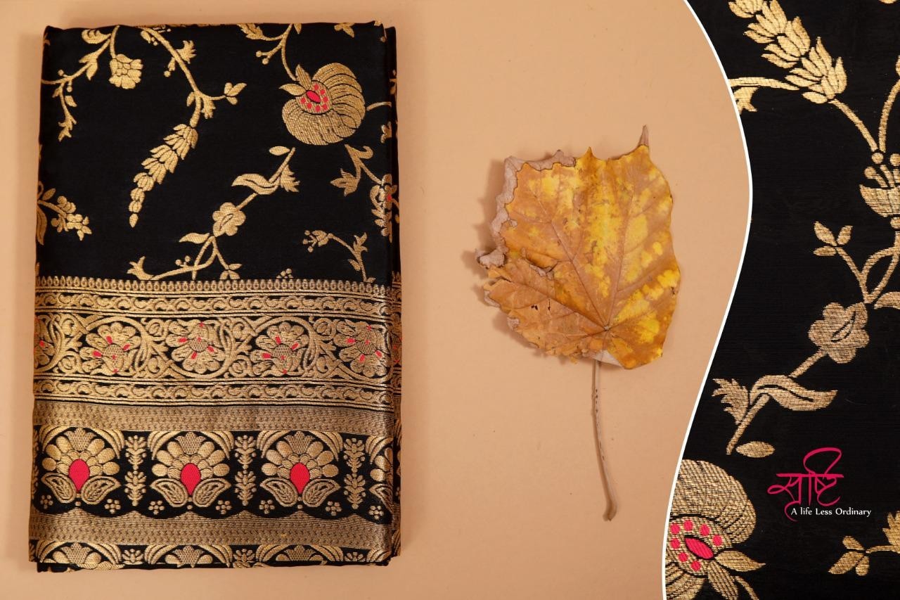 Banarasi Lichi Silk Saree Gold Zari Jacquard Sari Traditional Party Wear Women