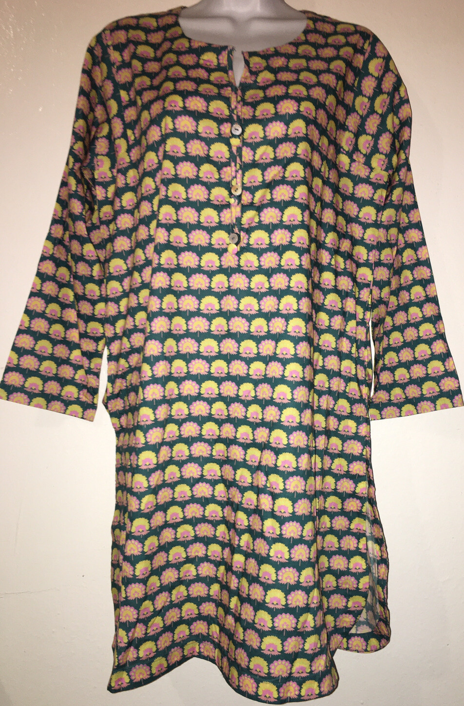 Khaadi Tunic Kurta Top Floral size 8 3/4 Sleeve Nwot