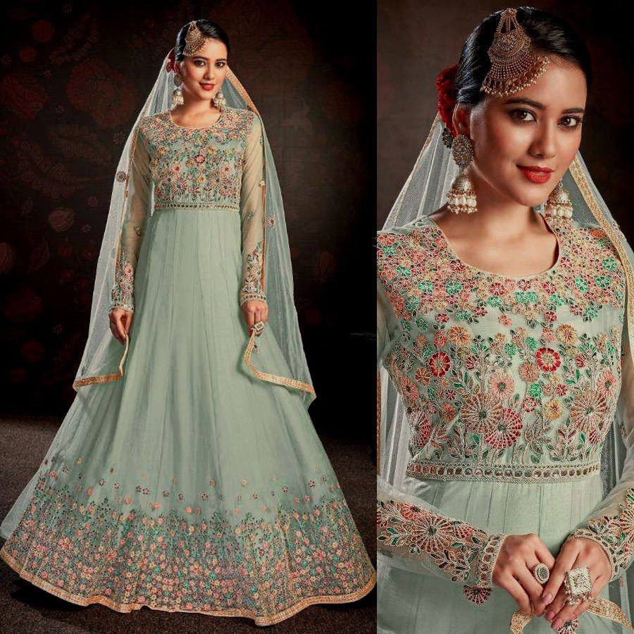 DLMINT HVY EMB INDIAN PAKISTANI READYMADE LADIES ANARKALI SALWAR KAMEEZ SUIT SNJ