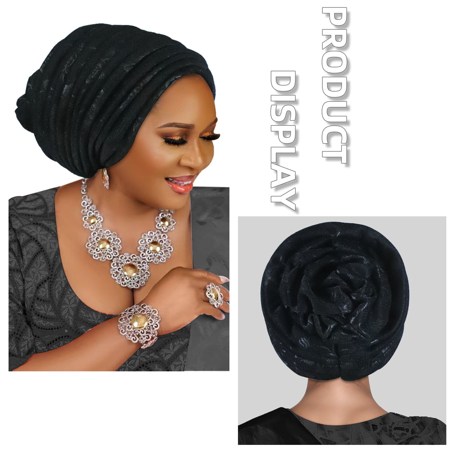 Nigerian African Women Pleated Head Cover Wrap Caps Islamic Bonnet Headwear Arab