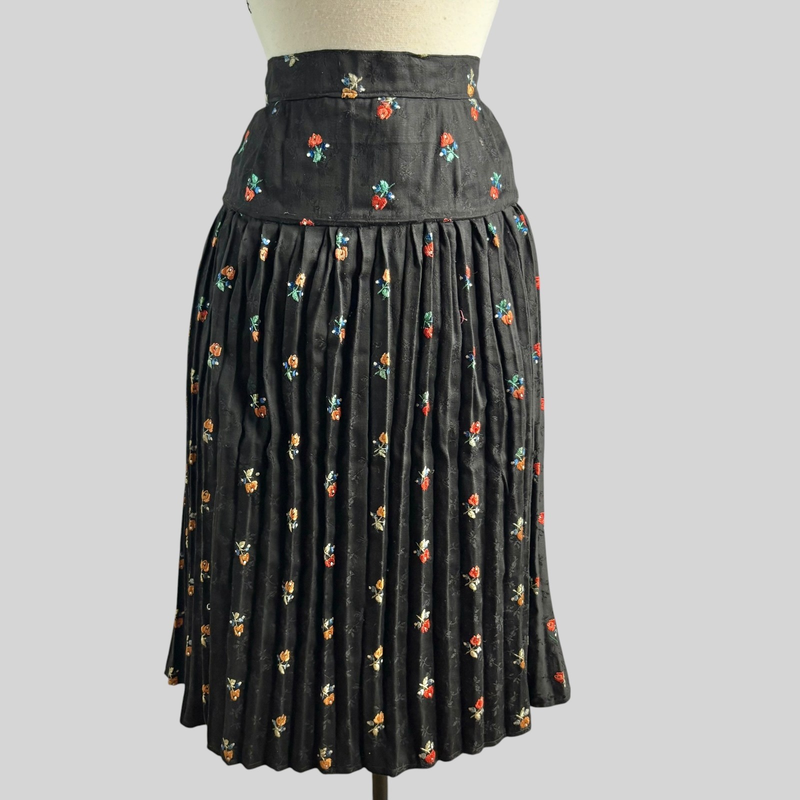 Vintage Hungarian Hand Embroidered Pleated Folk Skirt Modified for Streetwear