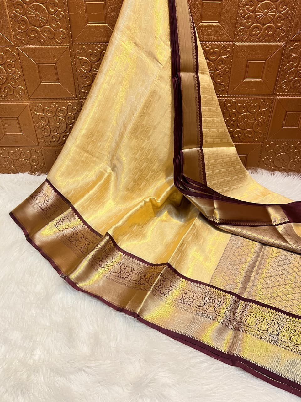 Traditional Banarasi Katan Silk Brocade Saree with Beautiful Contrast Big Border