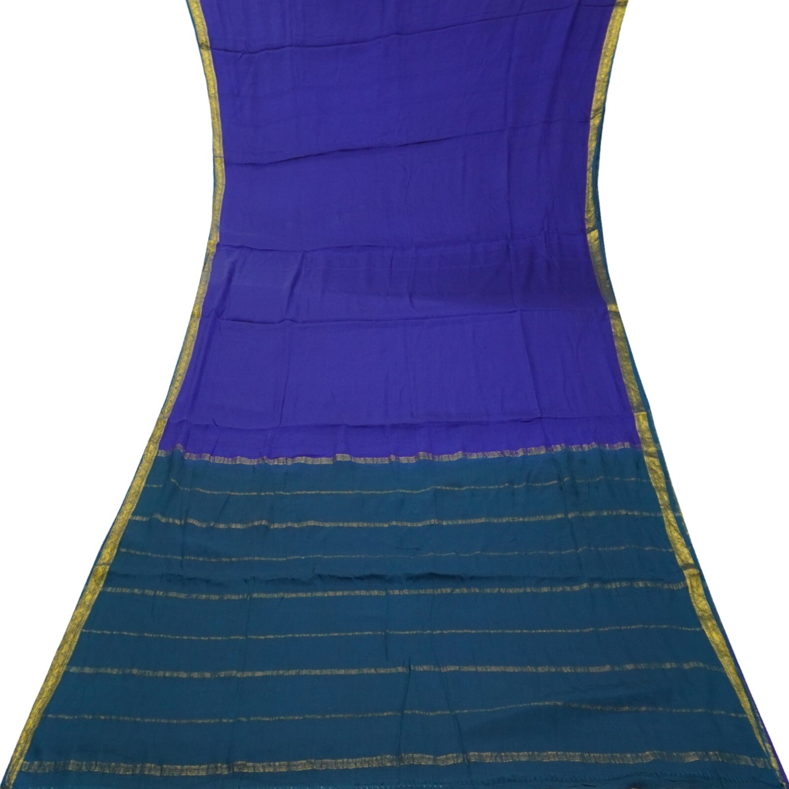 Vintage Blue Sarees 100% Pure Mysore Crepe Silk Zari Woven Sari 5YD Craft Fabric