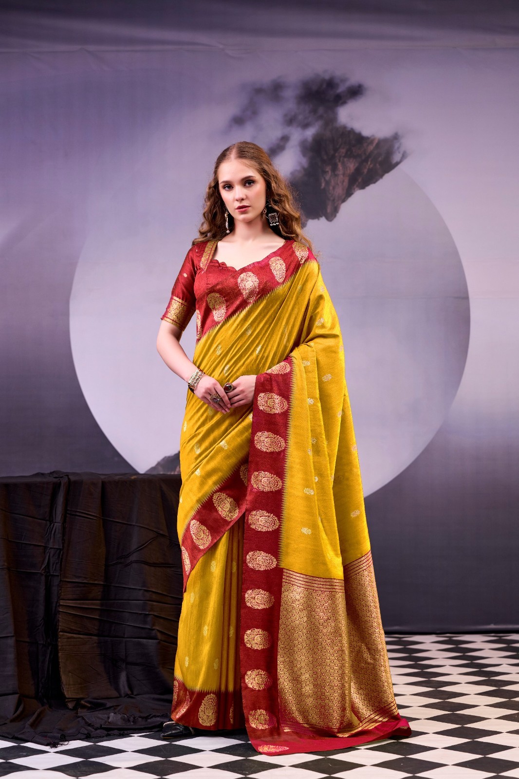 Wedding Collection Heavy Poly Cotton Saree With Blouse For Women & Girls