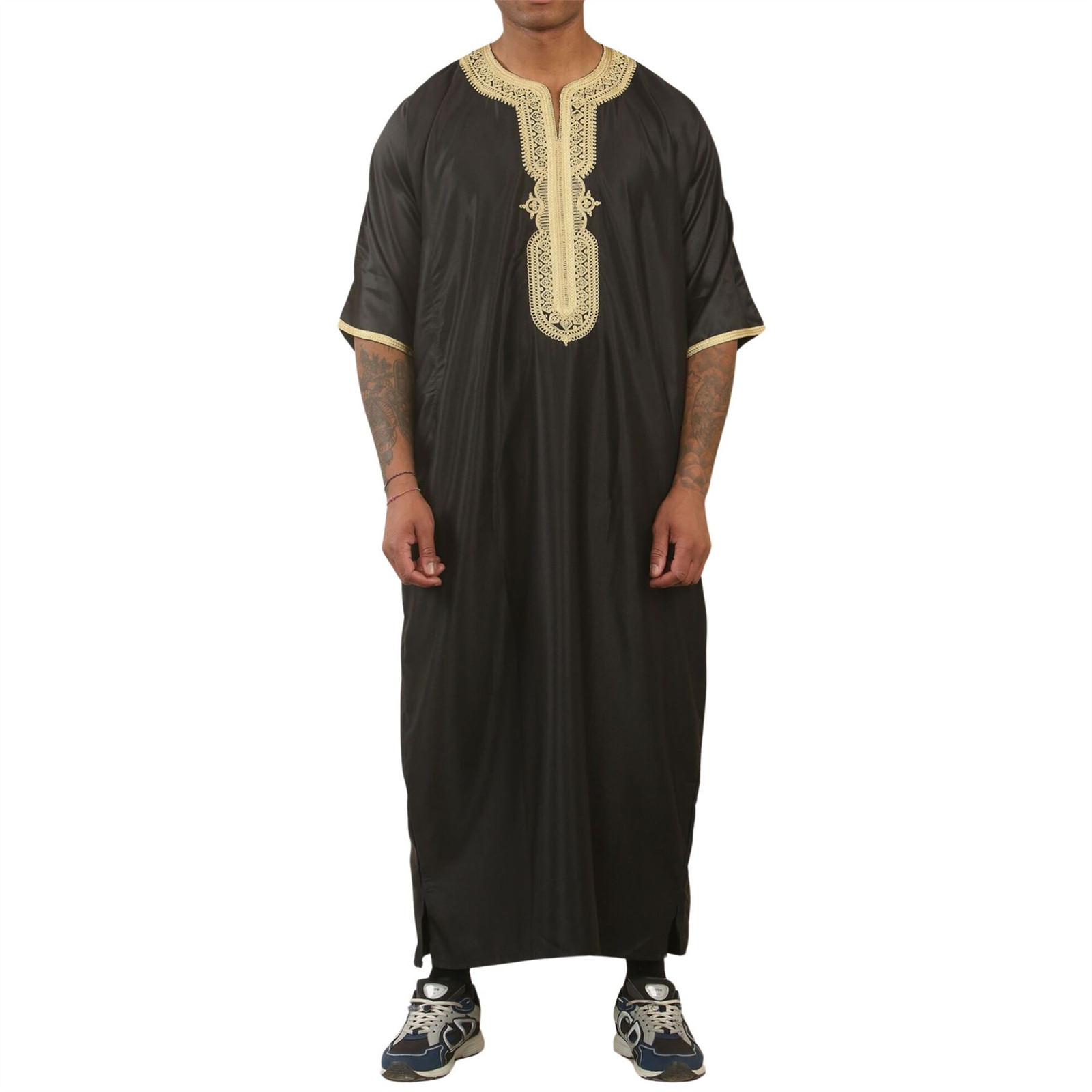 GG008 – Men’s Black Moroccan Thobe Gold Embroidery