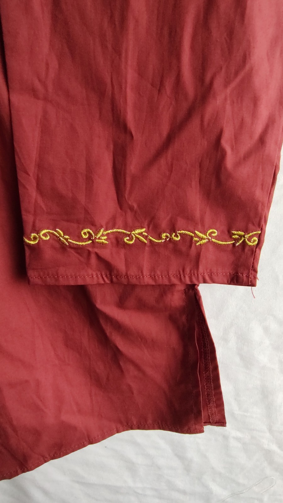 Middle Eastern Style Kurta Maroon Long Top with Gold Embroidery Detail-Size M