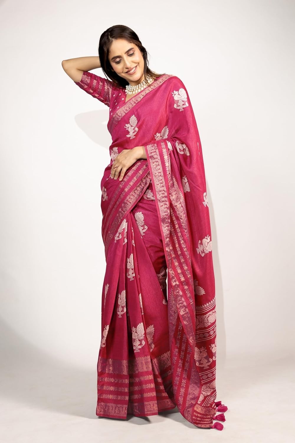 Women’s Cotton Silk Peacock Printed Saree with Blouse Piece