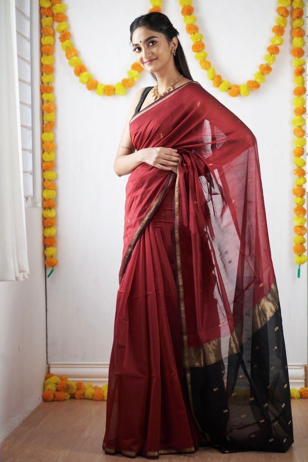 Soft Linen Cotton Saree Jacquard Wedding Party Wear Traditional Indian Sari