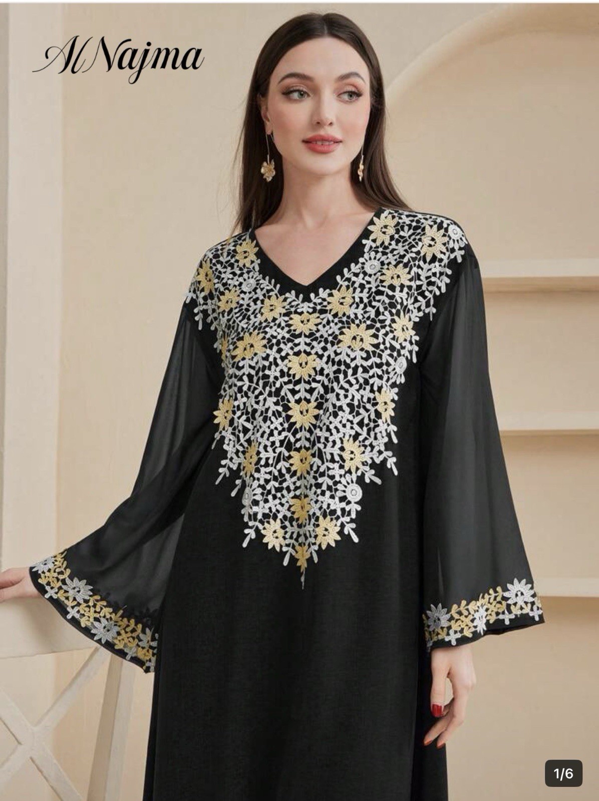 High quality Abaya V-Neck Flare Sleeve Dress Women’s Size L- Xl New