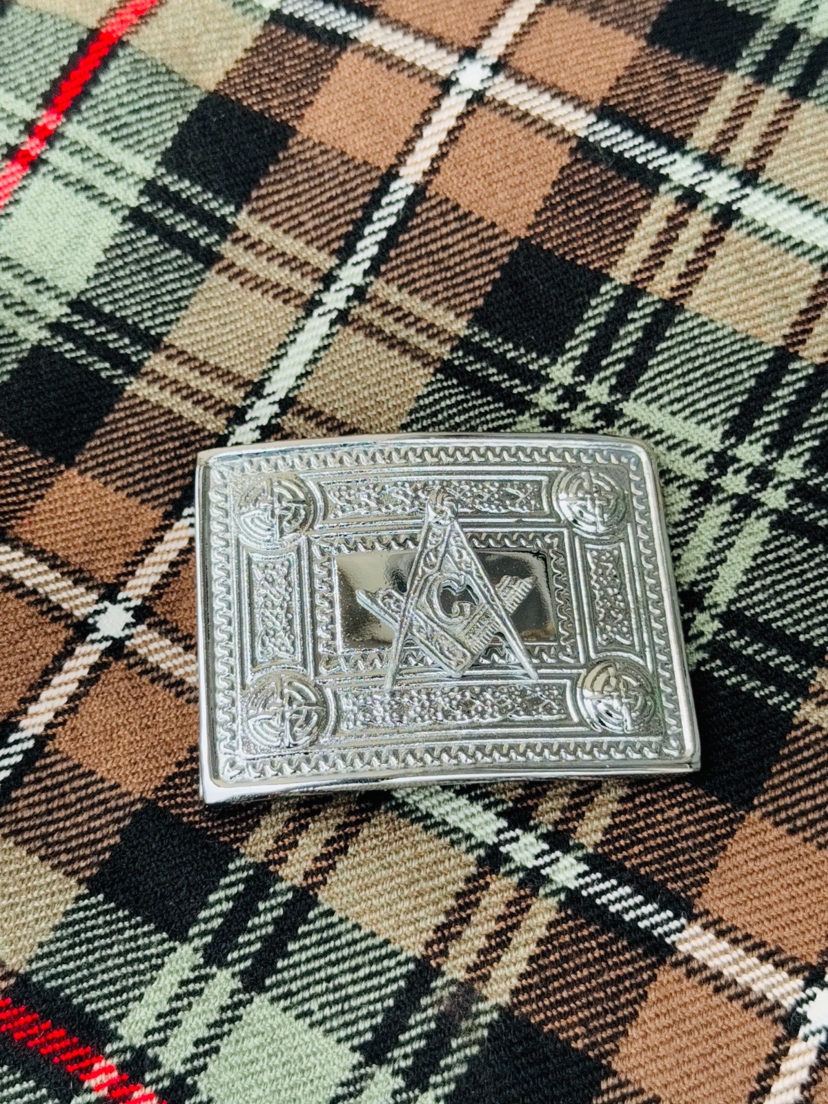 Scottish Masonic Badge kilt Belt Buckle Chrome Finish Celtic belt Buckle