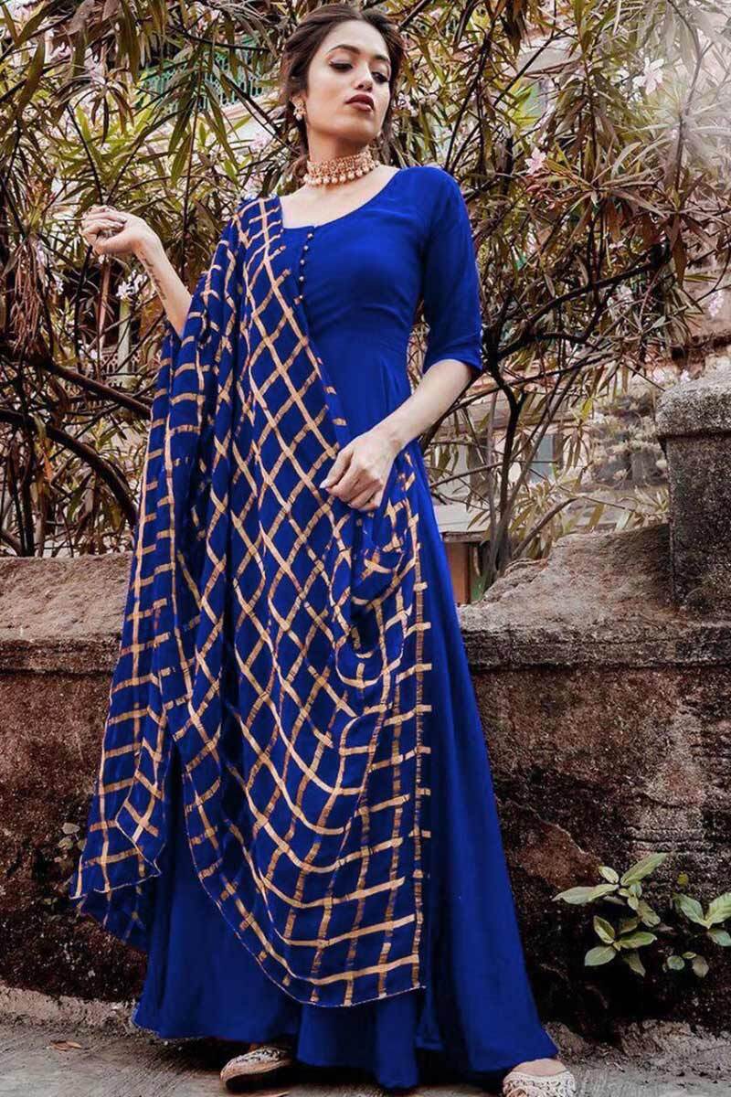 INDIAN ATTRACTIVE RAYON LONG UMBRELLA KURTI WITH CHEX DUPPATA SIZE 40 Pick yours