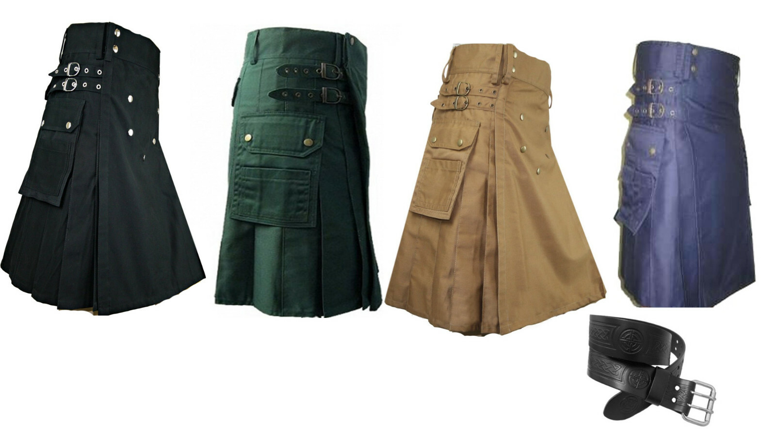 Men utility cargo kilt made of denim fabric black khaki navy green any size