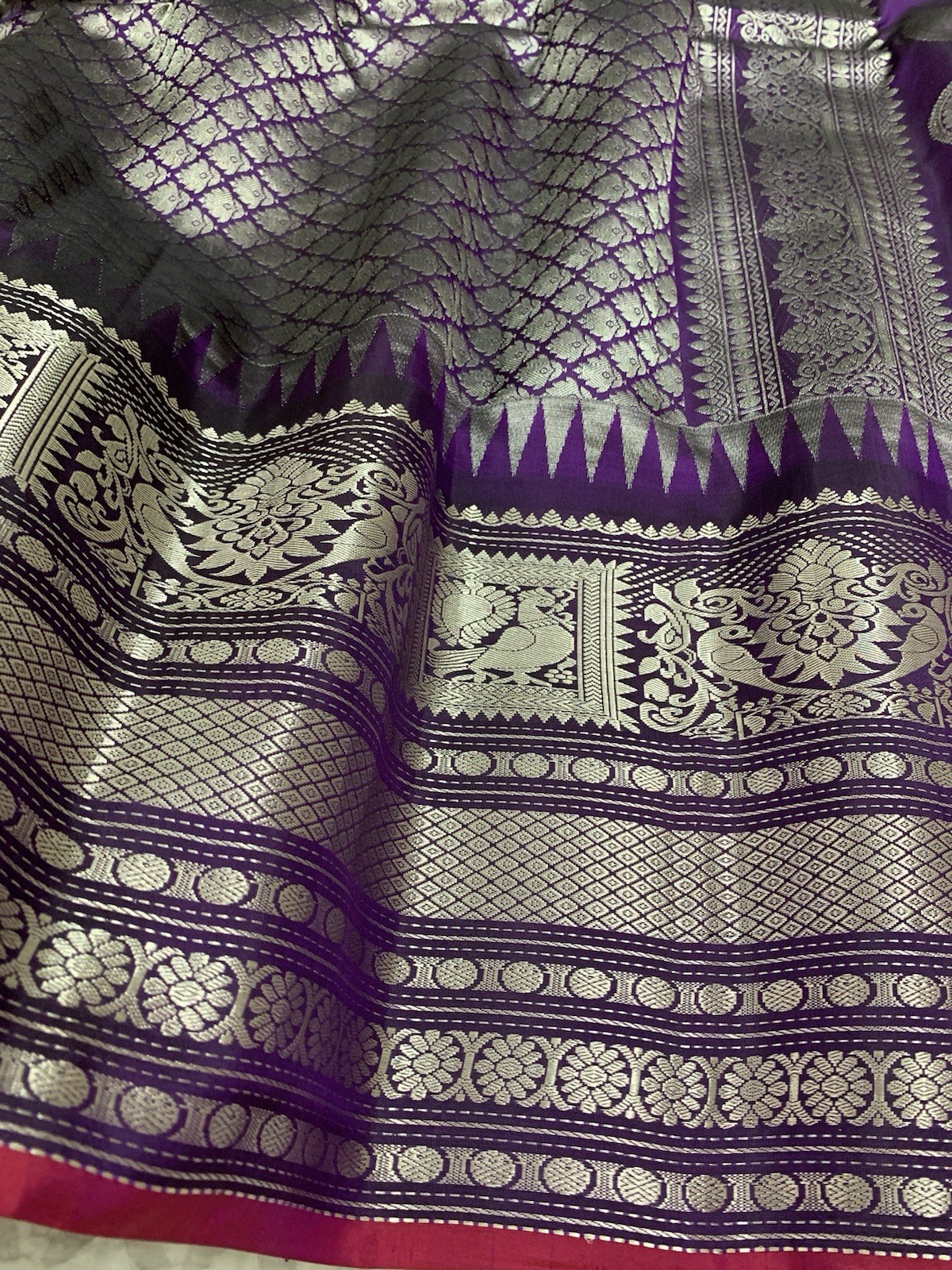 Lime Green and Purple Gadwal Silk Saree Sari wedding Partywear Bridal