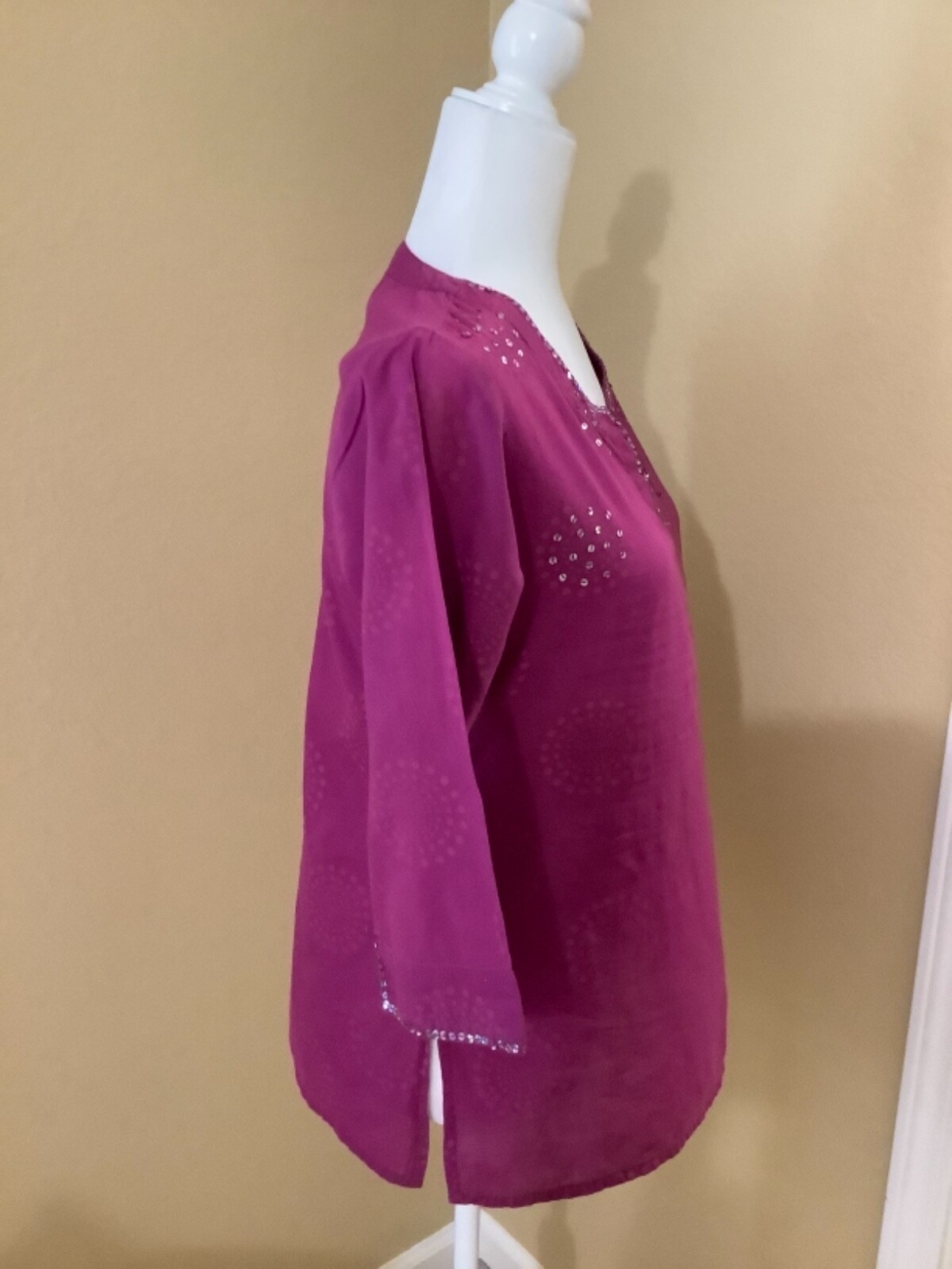 Women’s Indian Boho Tunic Purple with Sequins 3/4 Sleeve Size M