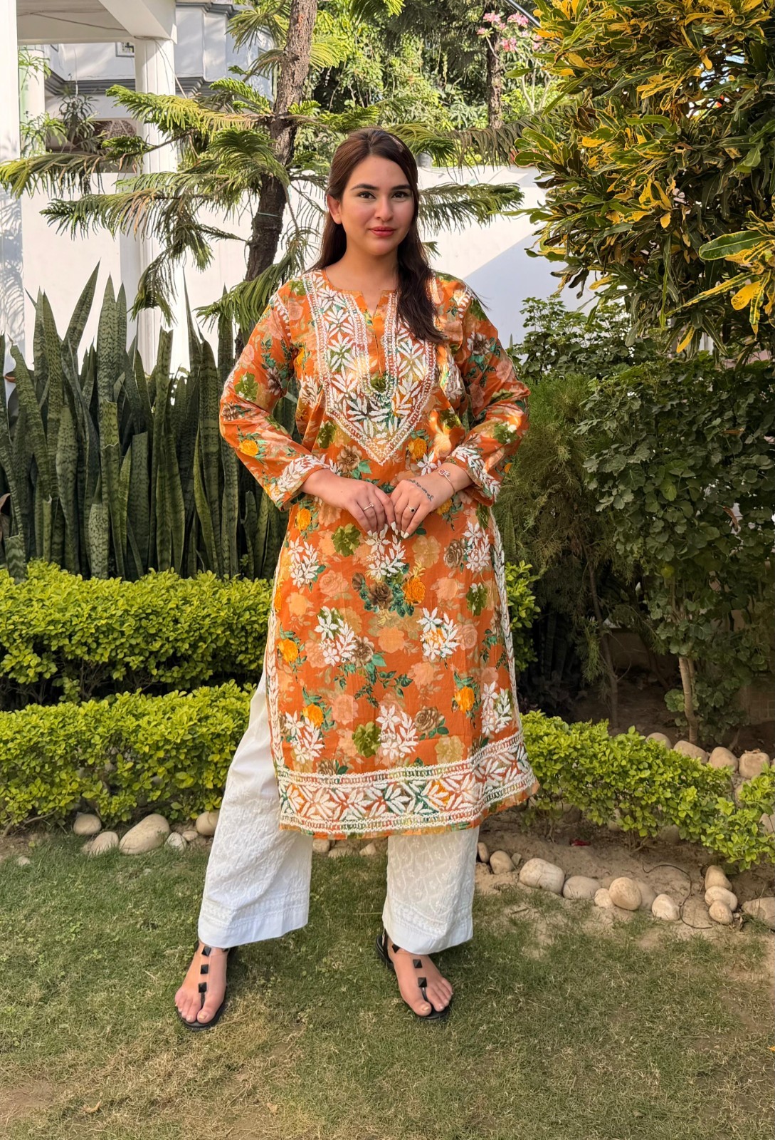 Chikankari Handwork Embroided Short Premium Kurtis With Print work (Tariff free)