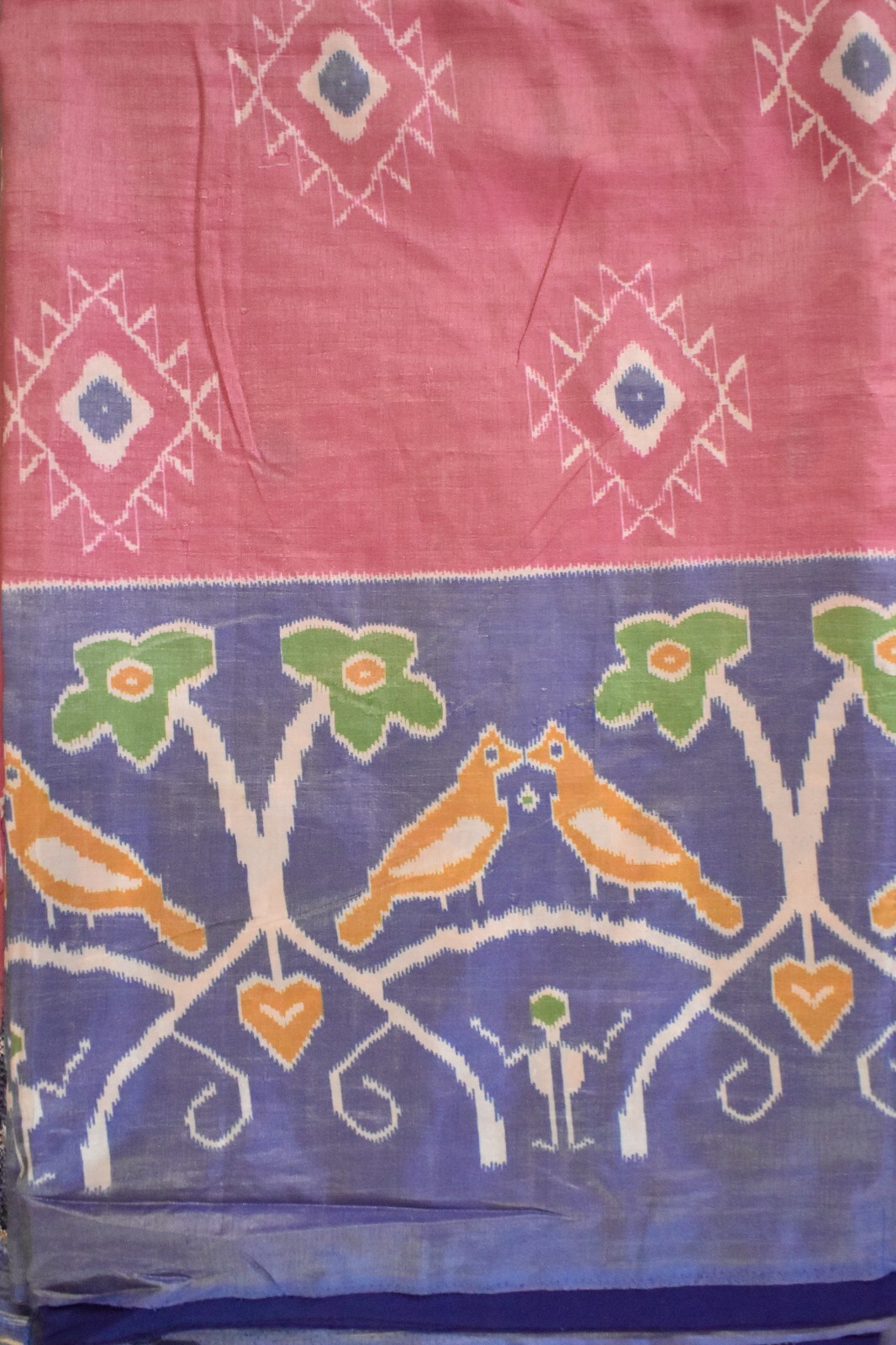 FNC Vintage Pink Sambalpuri Ikat Sarees Handwoven Art Silk Sari Fabric Antique