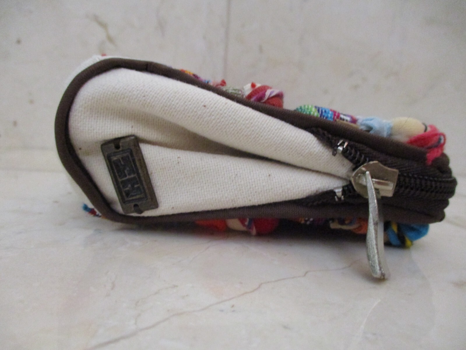 Mexican Handmade Canvas Multicolor Worry Doll Zipper Cosmetic Bag Makeup 8″ NWOT