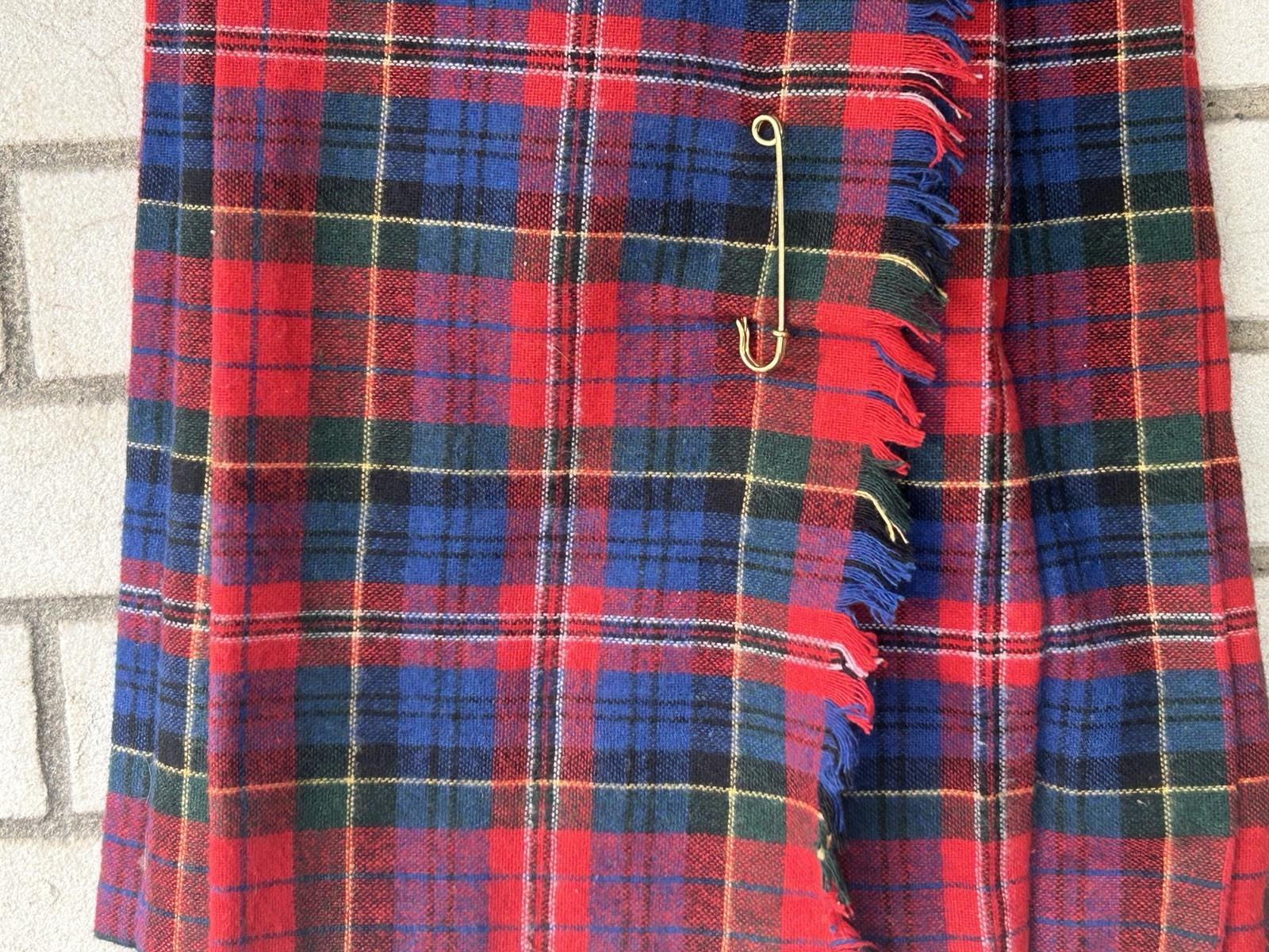 vintage highland kilt shulins woolen co plaid Fringed pleated pin womens New NOS
