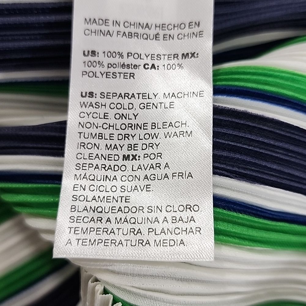 Chico’s Travelers Women’s Green Blue White Stripe Open Front Jacket Size 1 M