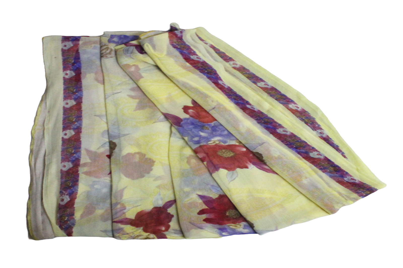 Indian Yellow Saree Dress Women Wrap Sewing Sari Floral Printed Vintage Dress 5Y