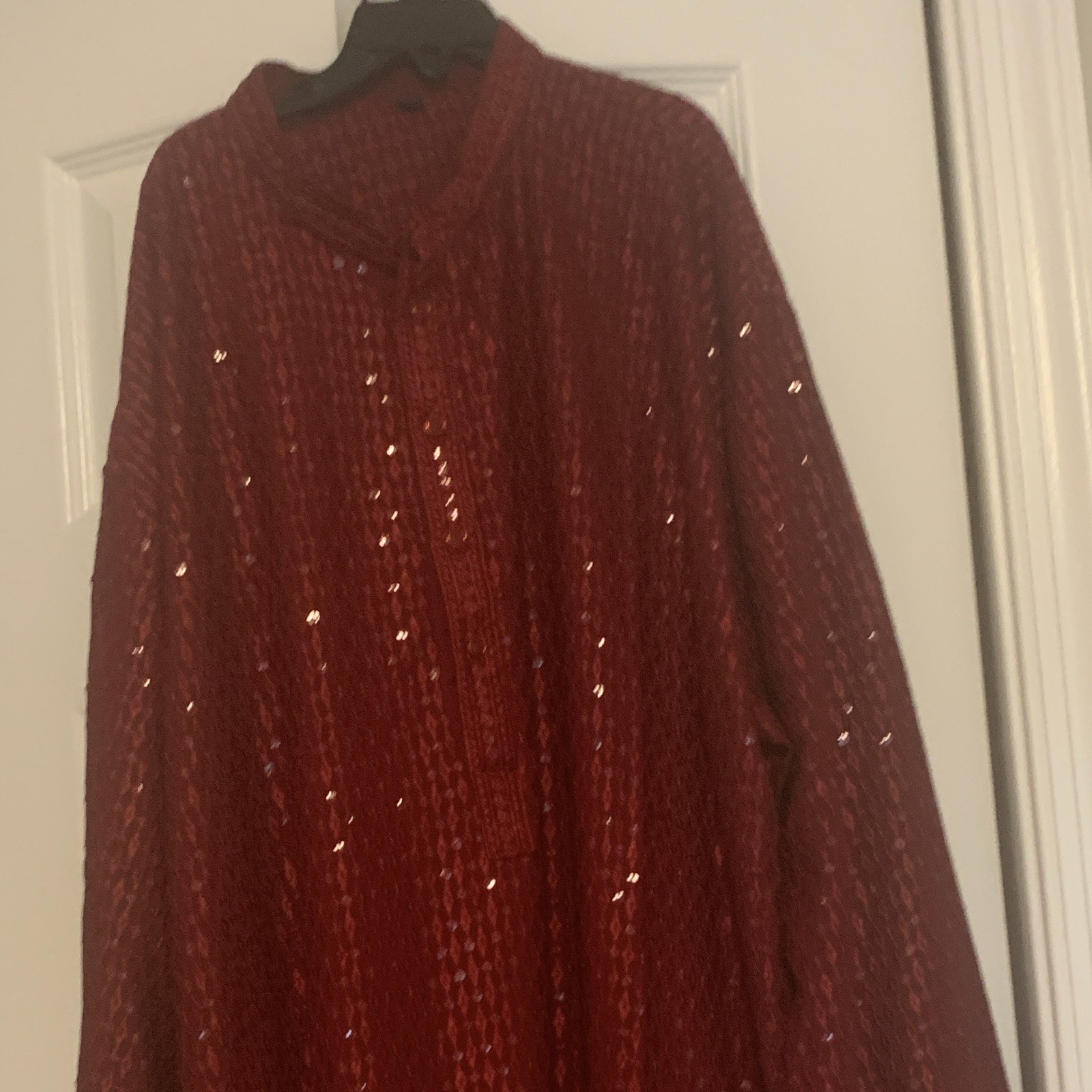 Handmade Maroon Cotton Men’s Kurta Mandarin Collar Button Placket Size M