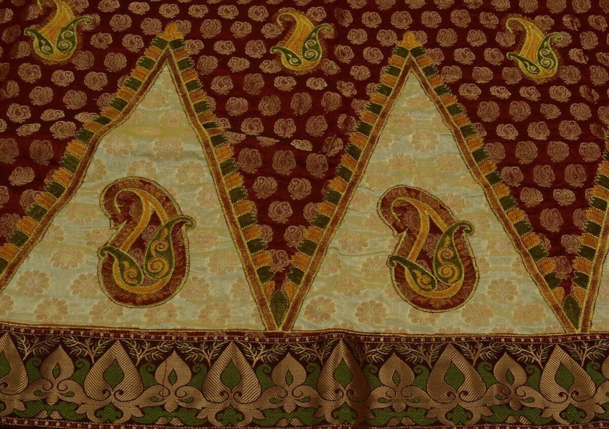 Indian Saree Embroidered Banarasi Chanderi Patch Work Brocade Border Sari Maroon