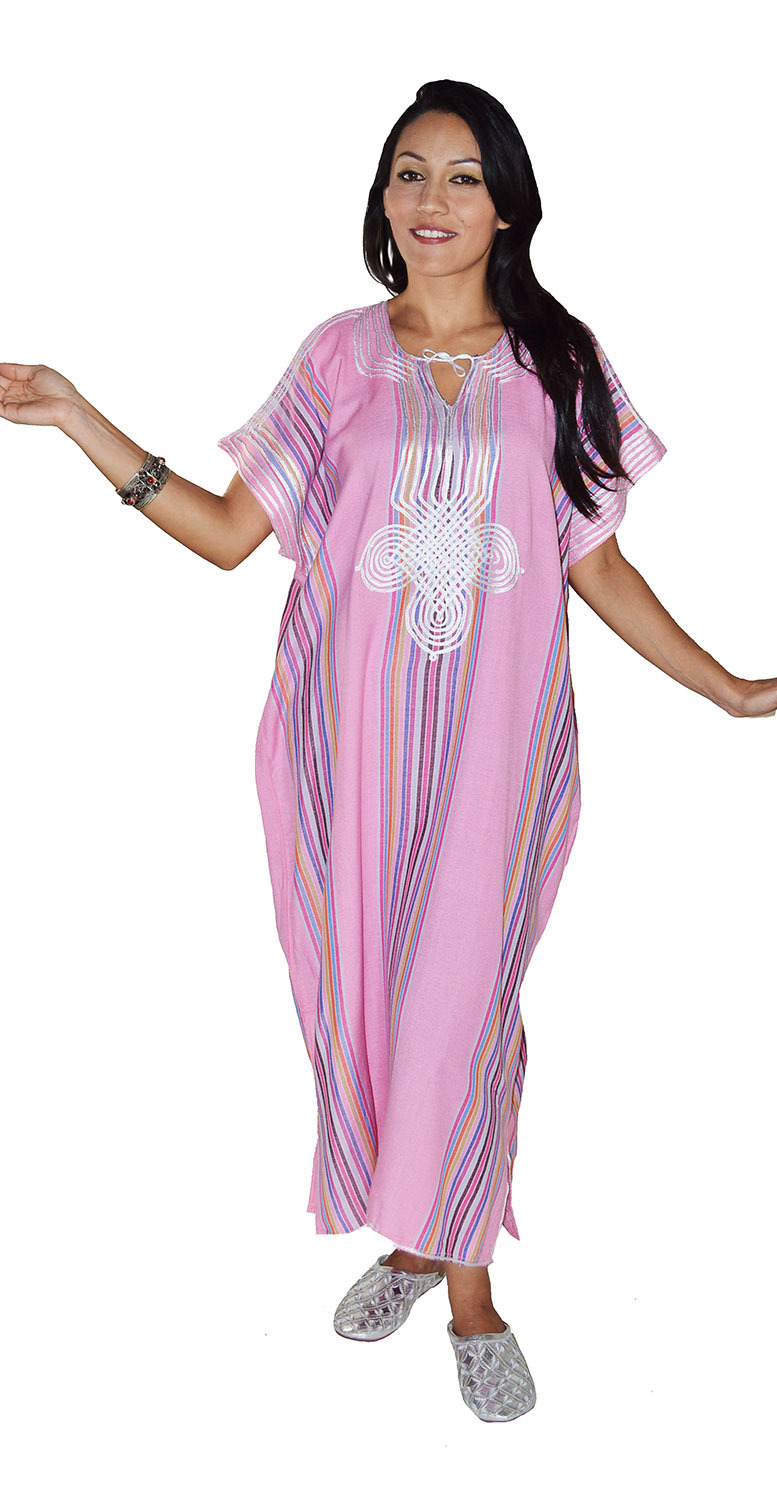 Moroccan Kaftan Caftan Beach Cover Up Summer Dress Casual Linen Sm-Lg Pink