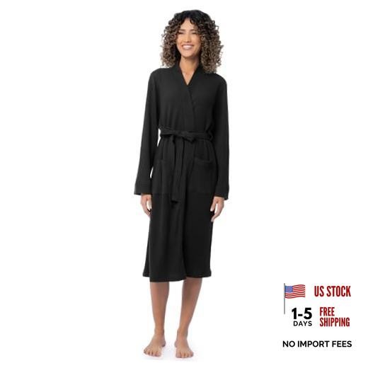 Women’s Lightweight Waffle Knit Kimono Robe Medium Black
