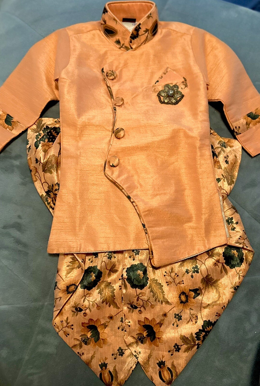 Rose Gold 2 Pc Indian/Pakistani Boys Sz 0 6-12 Sherwani Kurta Pajama Rhinestone