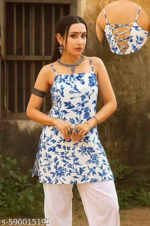 Backlace kurti Stylish Design Rayon Printed Backlace Design Short Kurti