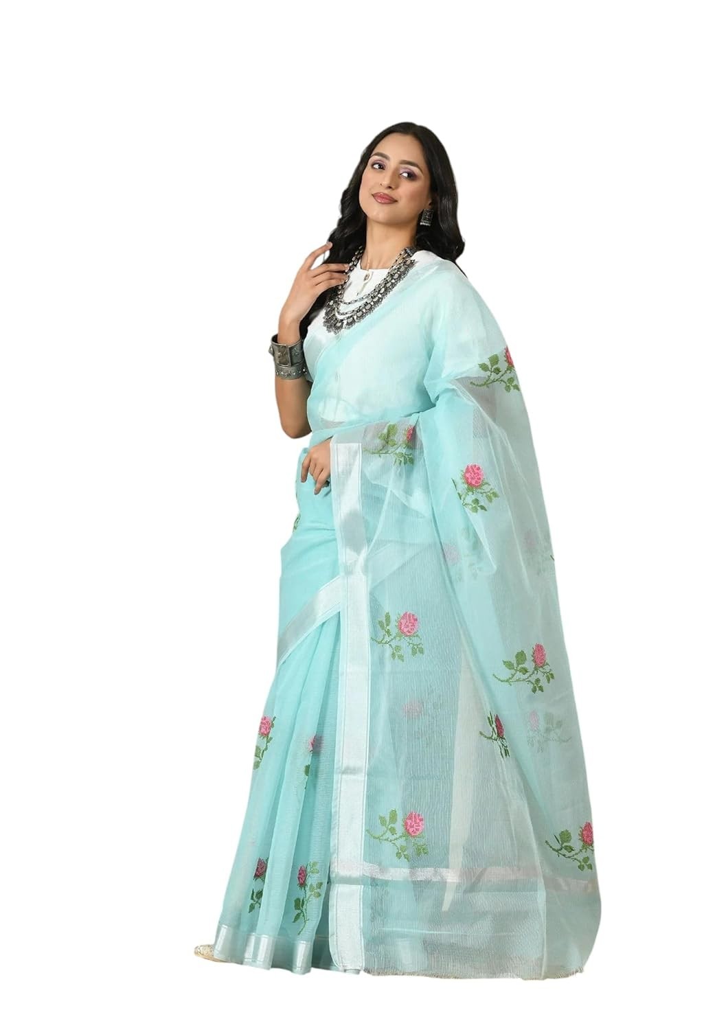 Women’s Kota Doria Pure Cotton Embroidery Saree With Blouse Piece