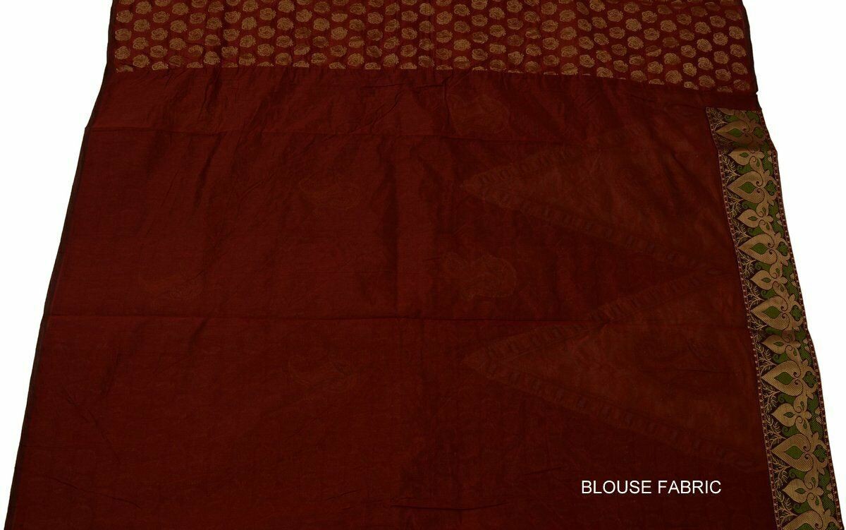 Indian Saree Embroidered Banarasi Chanderi Patch Work Brocade Border Sari Maroon