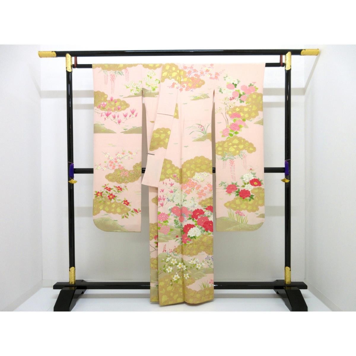 Authentic JAPANESE KIMONO Yuzen Gold Leaf Processing, Size S #260-007-505-2614