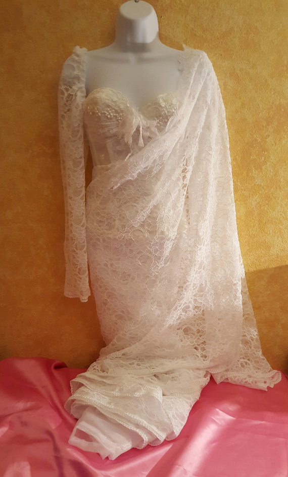 2Pc White Lace Corset Lehenga Sari Saree Wrap Skirt Dress Bridal Wedding Gown