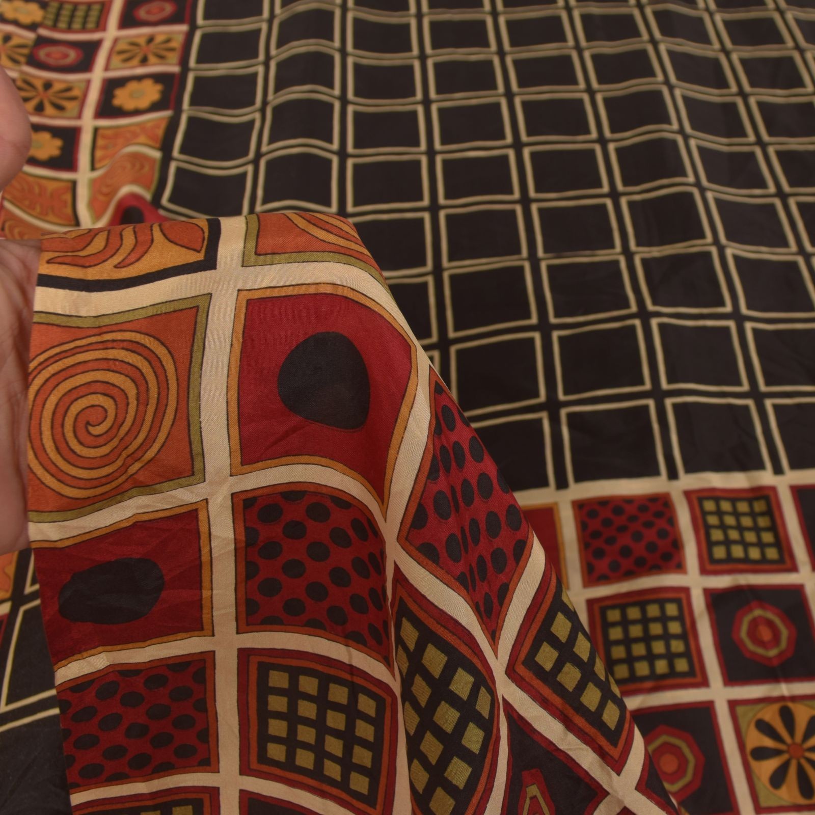 Sanskriti Vintage Soft Black Pure Silk Sari Geometric Digital Print Saree 6.5Yd