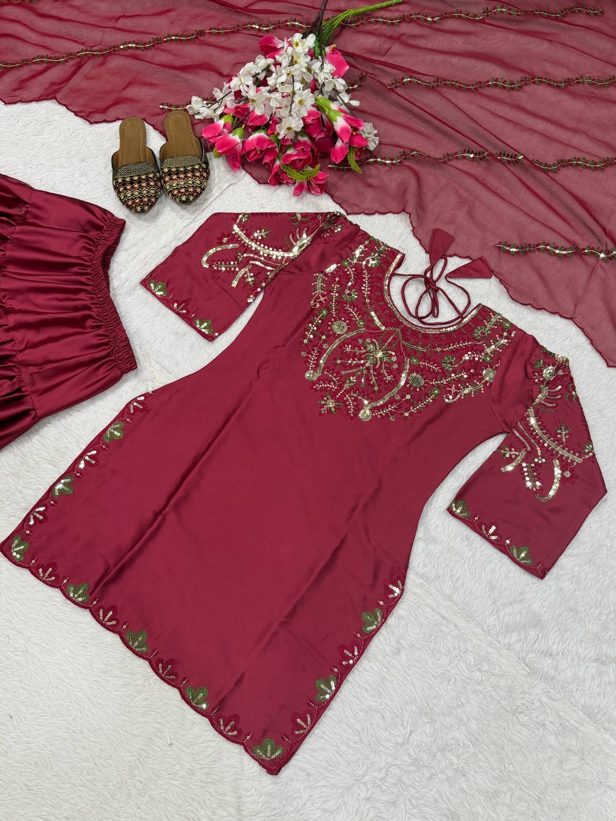 Latest Pink Japan Satin Salwar Kameez With Dupatta For Indian Functional Wear