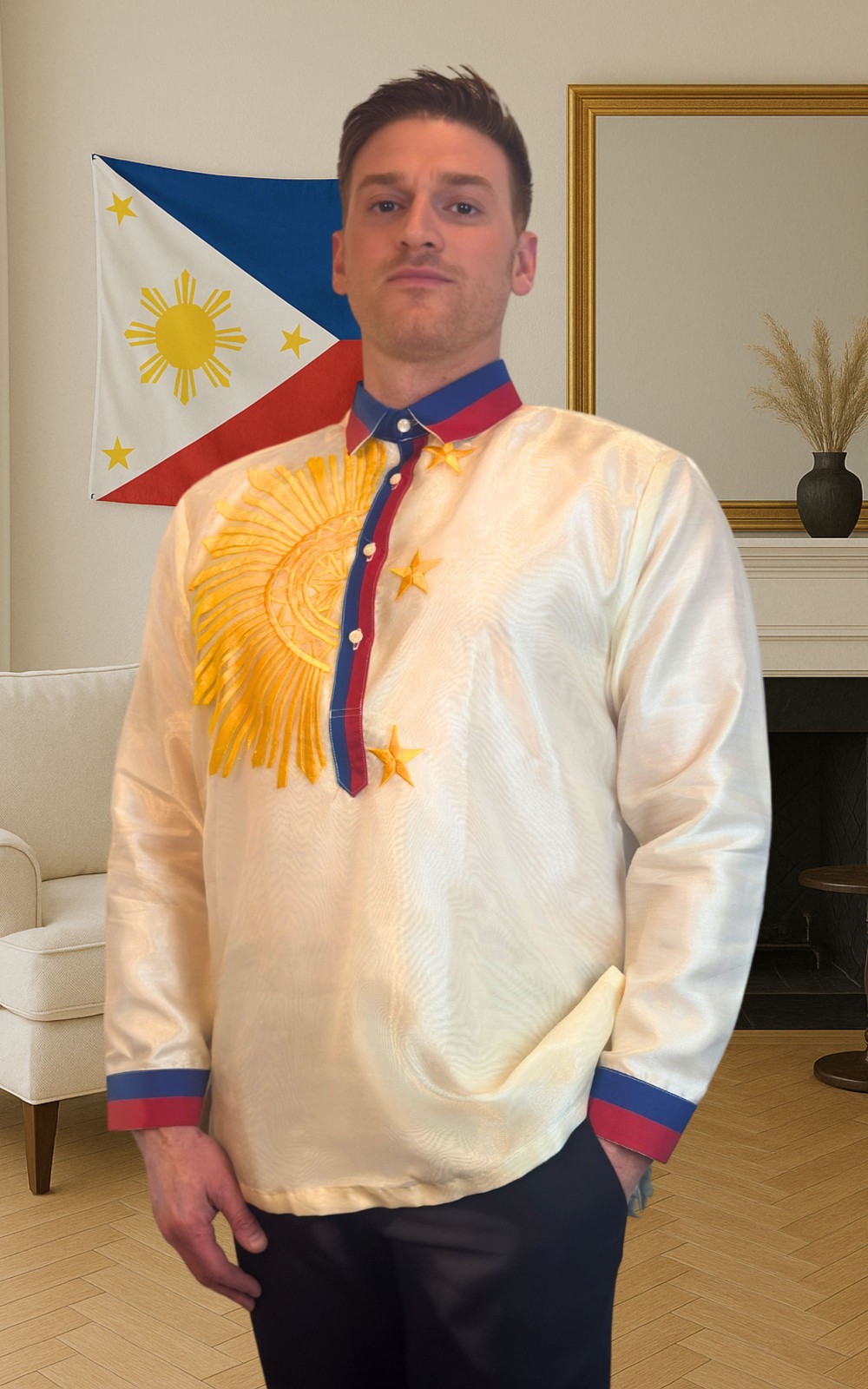 Sinag Philippine Flag Organza Barong Tagalog – ORDER US SIZE