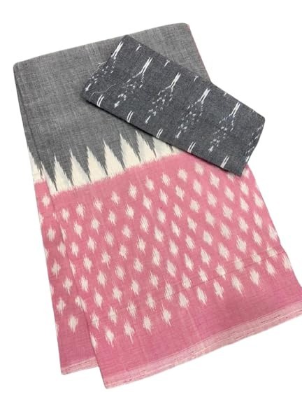 Women’s New Plain Linen Digital Print Saree With Unstitched Blouse Piece