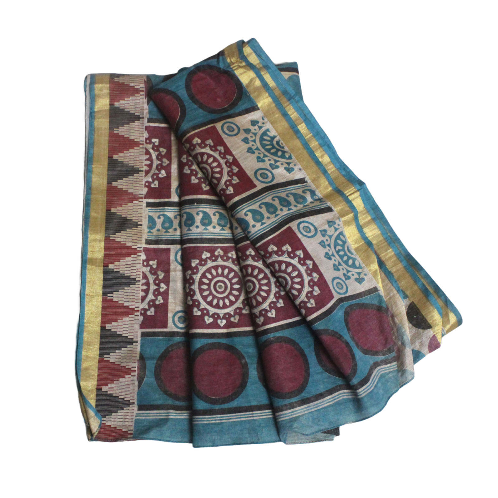 Indian Beige Dress Sari Cotton Used Printed Home Decor Vintage Sewing Sari Quilt