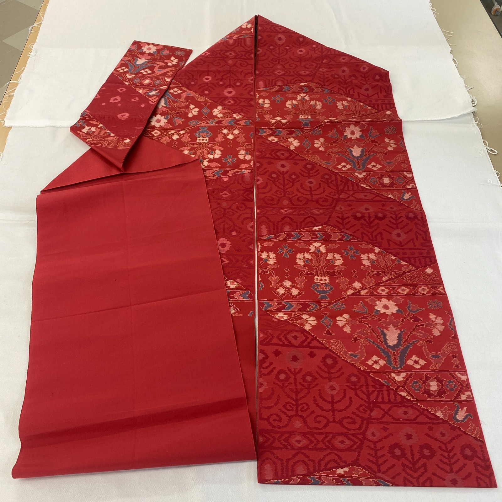 Japanese Vintage Kimono Nagoya Obi Silk Red Traditional Authentic 135x 11 in