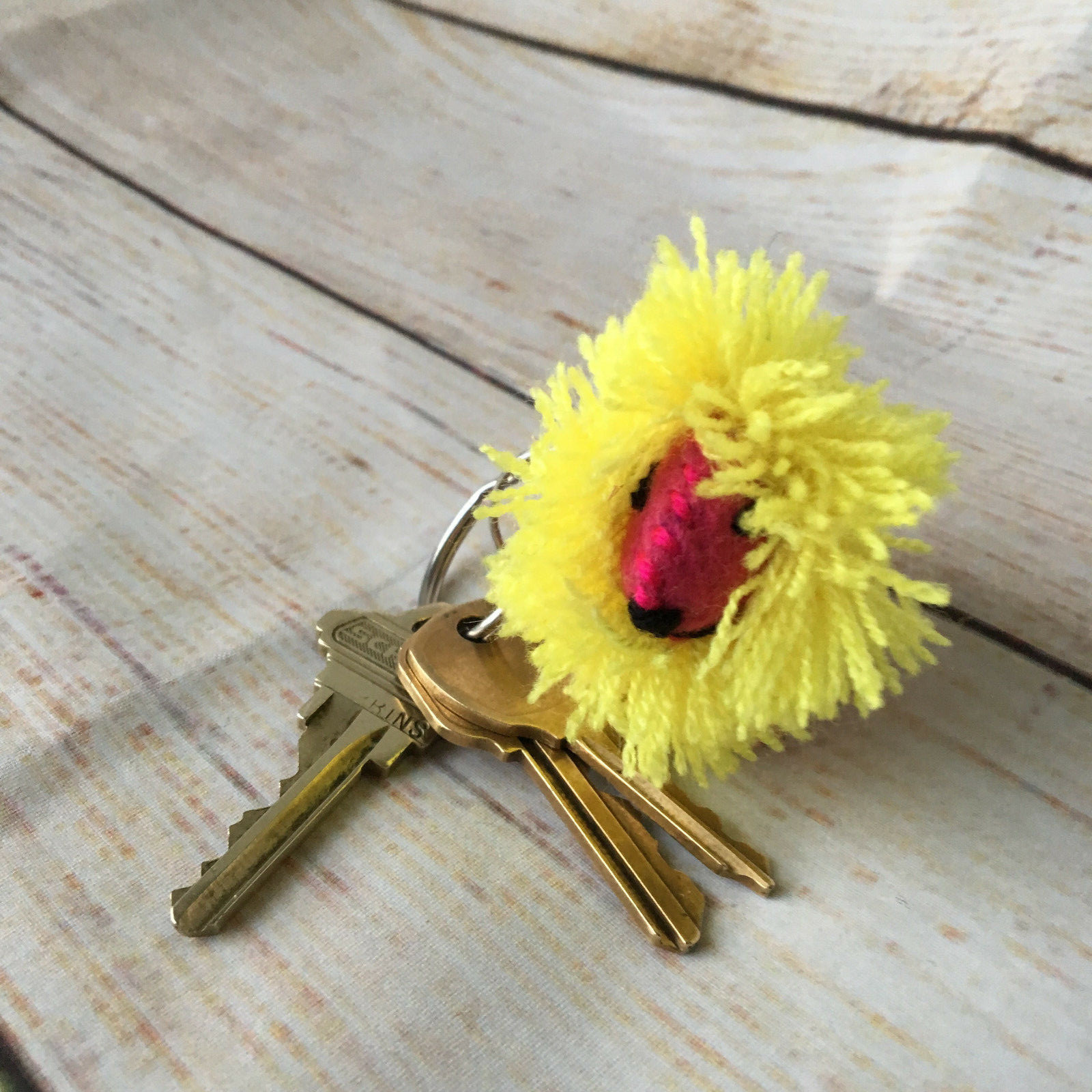 Handmade Mexican Felt Lion Keychain Key Chain Zipper Charm Zoo Animals