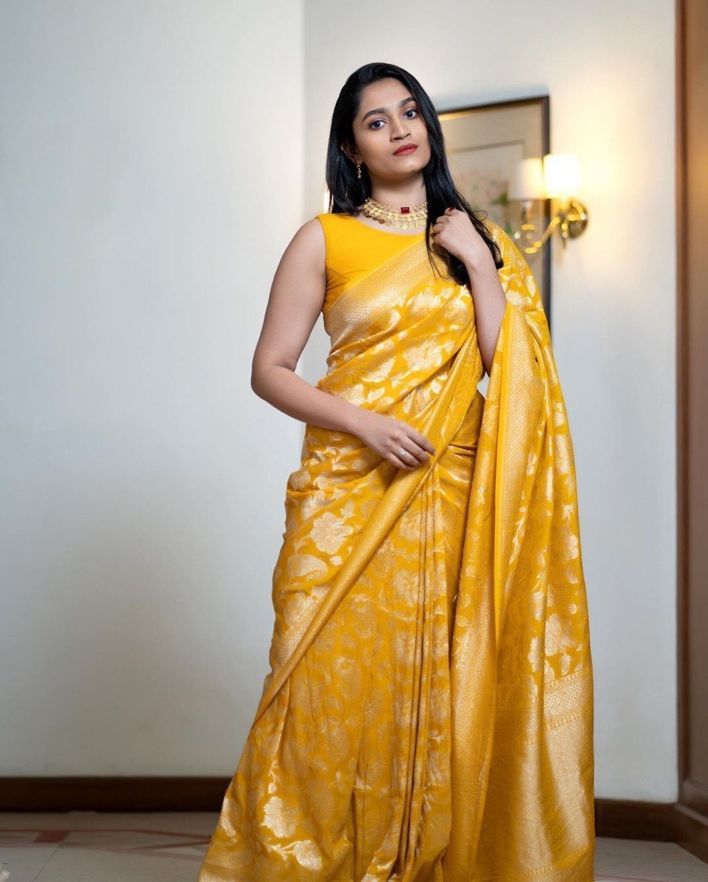 Radiant Yellow Wedding Saree Soft Silk with Rich Jacquard Weave Pallu indian
