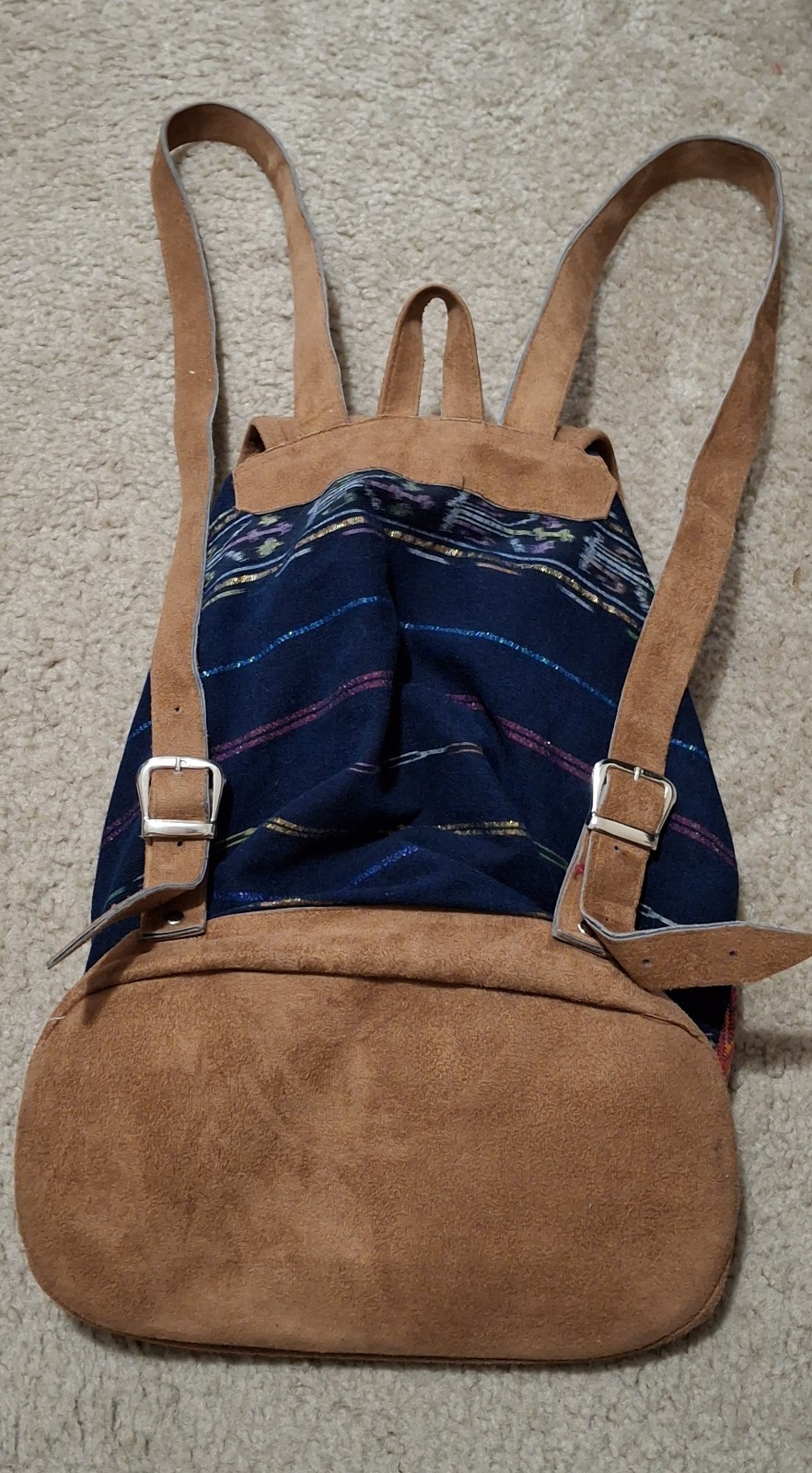 Vintage Embroidery Heavy Cotton Mayan Handmade Faux Suede Multisex Backpack
