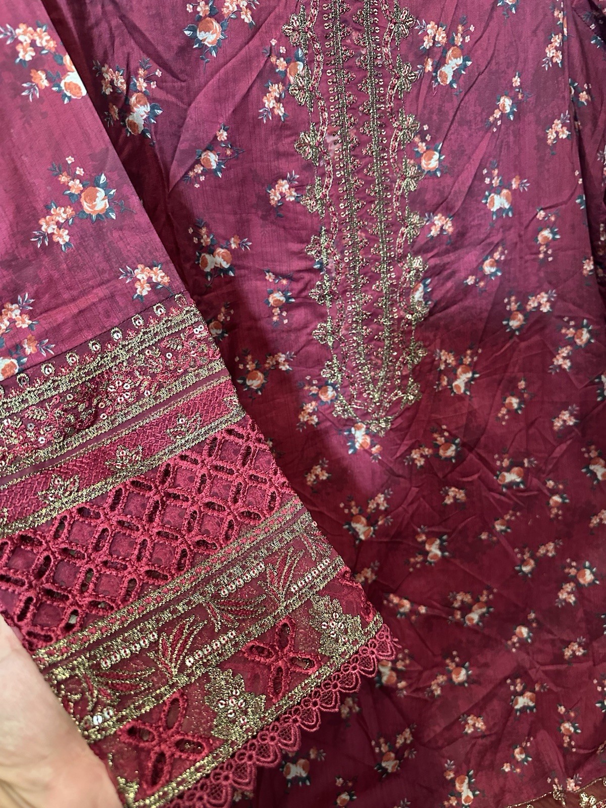 Sadabahar Brand – Farshi Shalwar suit – Embroidered – 3 Pc -Medium Size – $42