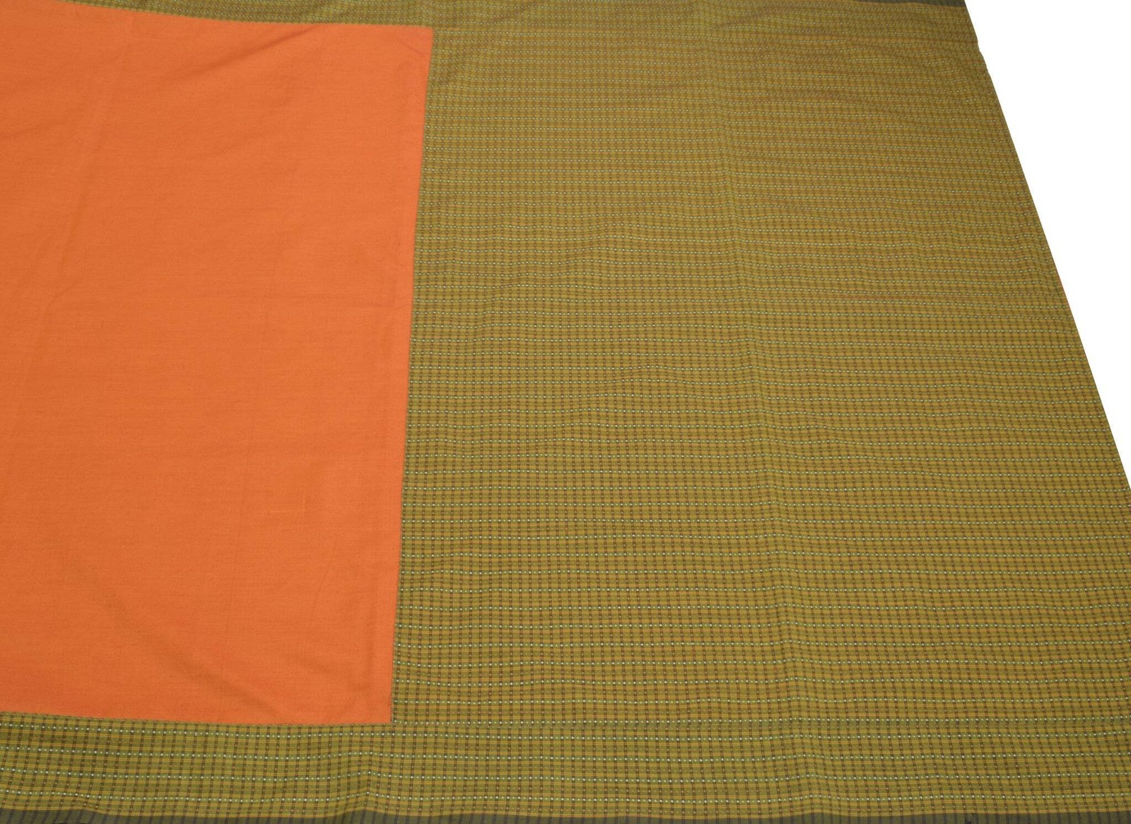 Sushila Vintage Pure Cotton Silk Saree Rust Green Handwoven 6Yd Sari Craft Fabri