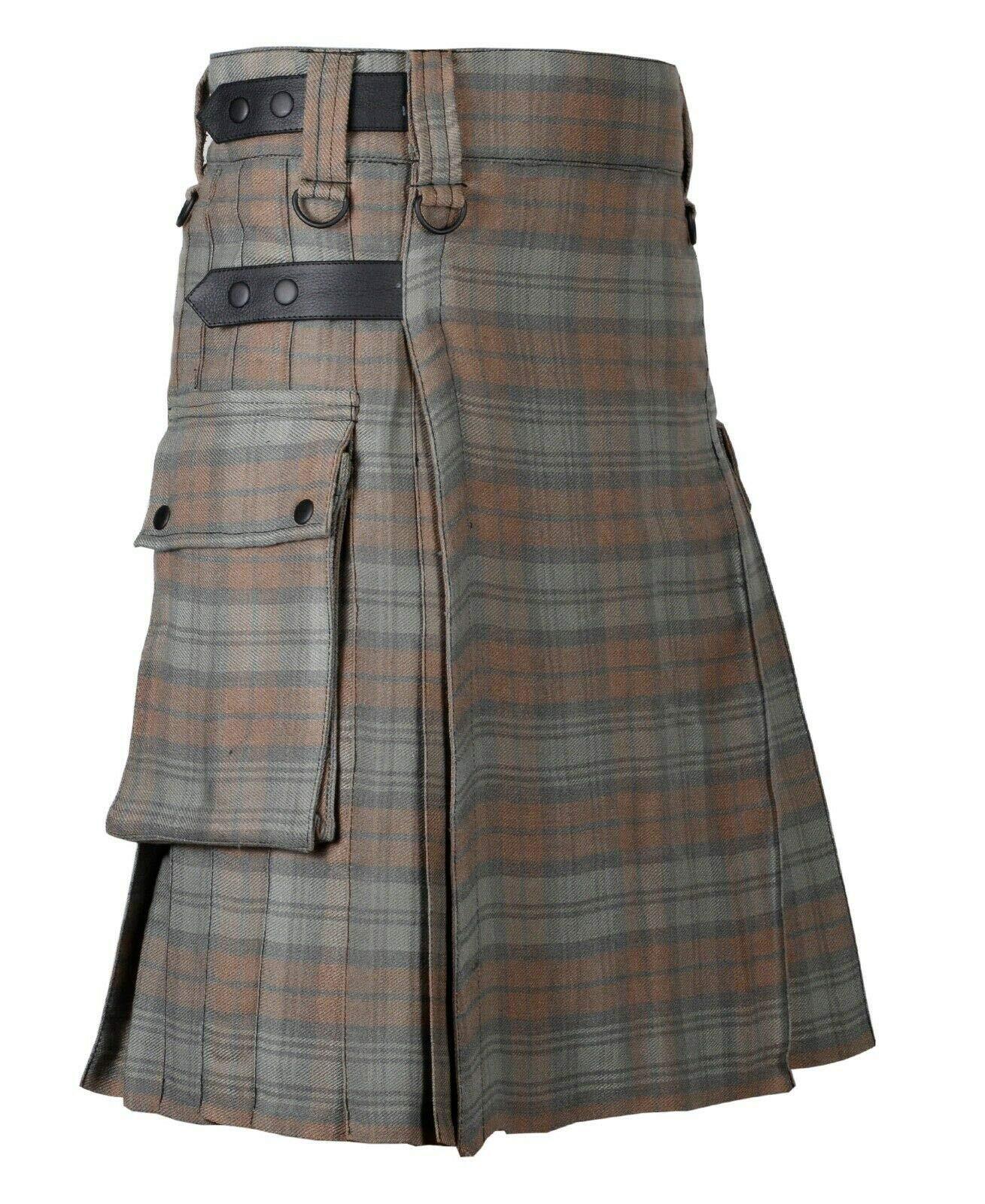 Black Watch Weathered Tartan Leather Straps Utility Kilts